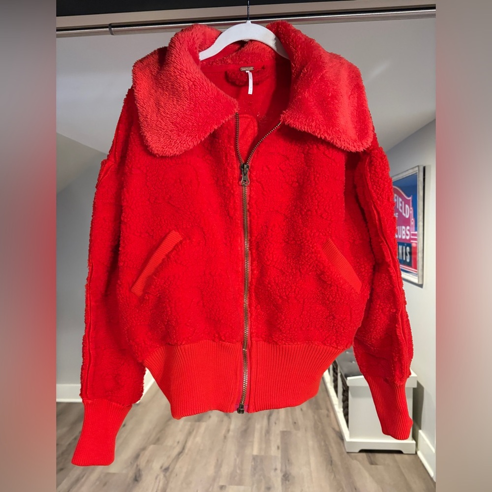 Free People Vibrant Red Teddy Jacket
